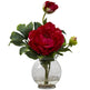 Peony w/Fluted Vase Silk Flower Arrangement-Parc Decor