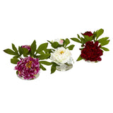 Peony w/Glass Vase (Set of 3)-Parc Decor