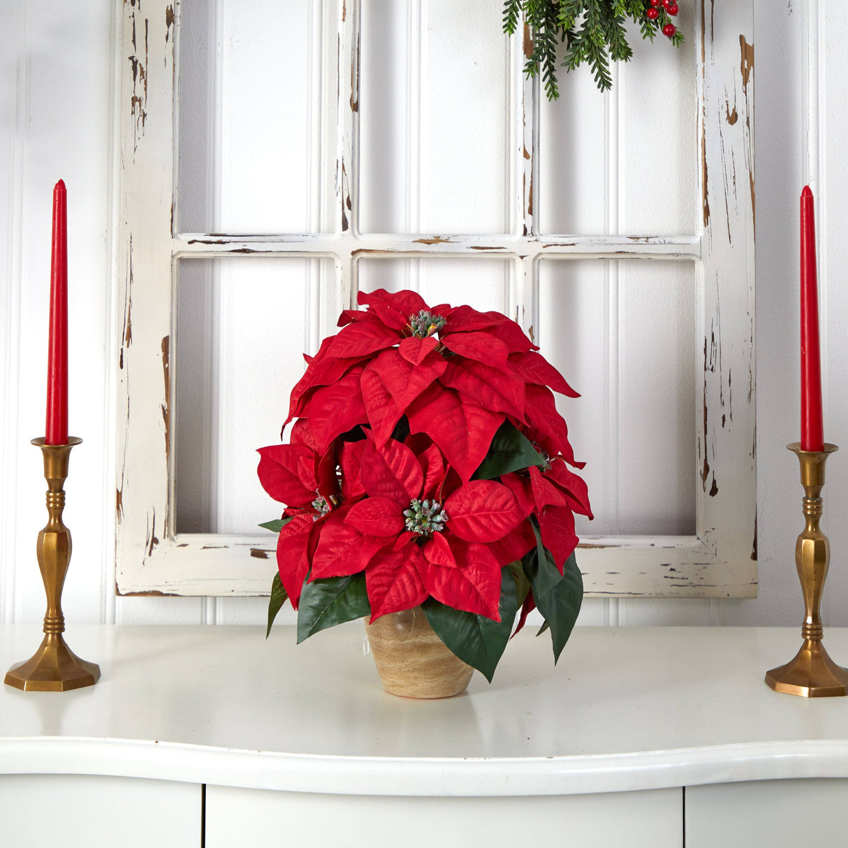 Poinsettia w/Ceramic Vase Silk Flower Arrangement-Parc Decor