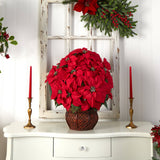 Poinsettia w/Decorative Planter Silk arrangement-Parc Decor