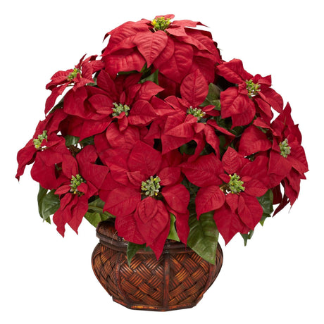 Poinsettia w/Decorative Planter Silk arrangement-Parc Decor