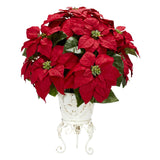 Poinsettia w/Metal Planter Silk Flower Arrangement-Parc Decor