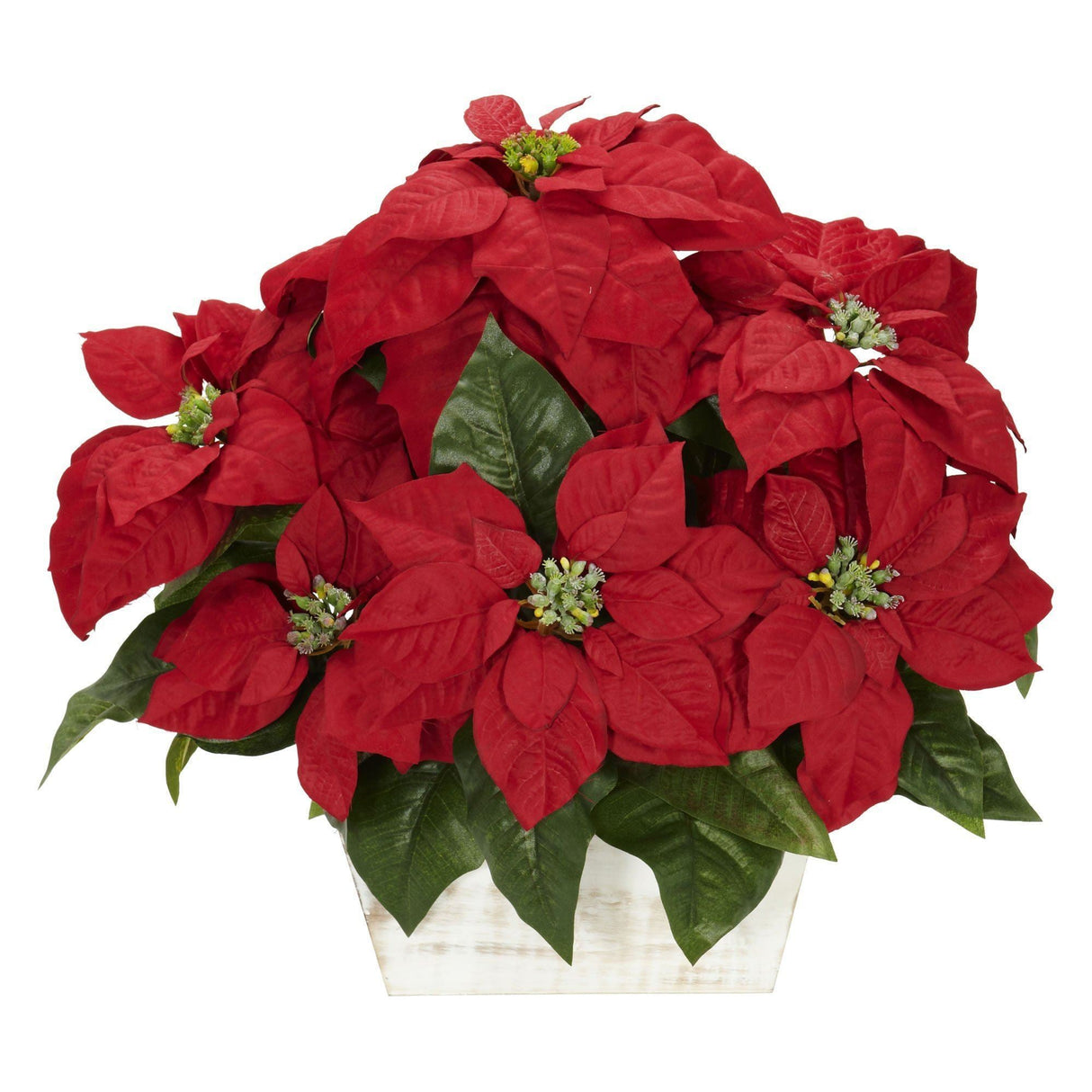 Poinsettia w/White Wash Planter Silk Arrangement-Parc Decor