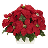 Poinsettia w/White Wash Planter Silk Arrangement-Parc Decor
