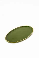 Porcelain Oval Serving Platter with Gold Rim. Green-Parc Decor