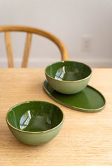 Porcelain Oval Serving Platter with Gold Rim. Green-Parc Decor