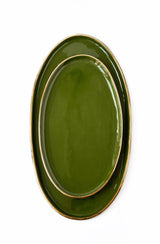 Porcelain Oval Serving Platter with Gold Rim. Green-Parc Decor