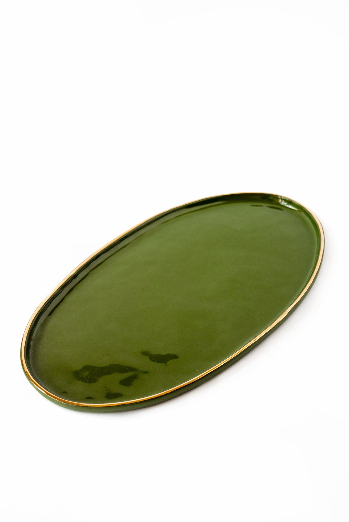 Porcelain Oval Serving Platter with Gold Rim. Green-Parc Decor