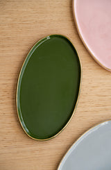 Porcelain Oval Serving Platter with Gold Rim. Green-Parc Decor