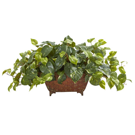 Pothos Artificial Plant in Metal Planter-Parc Decor