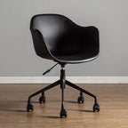Prescott Office Chair: Black faux leather, modern design, 5-wheel swivel base.