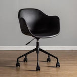 Prescott Office Chair: Black faux leather, modern design, 5-wheel swivel base.