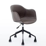 Prescott office chair with gray leather-like upholstery, black five-star base, and casters.