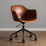 Prescott Office Chair: Brown leather office chair with black five-star base and casters.