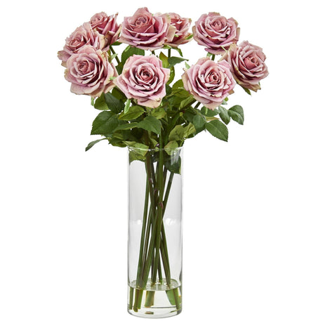 Rose Artificial Arrangement in Cylinder Vase-Parc Decor