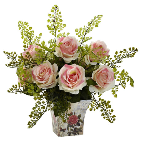 Rose & Maiden Hair w/Floral Planter-Parc Decor