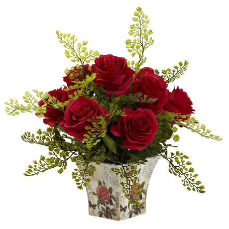 Rose & Maiden Hair w/Floral Planter-Parc Decor