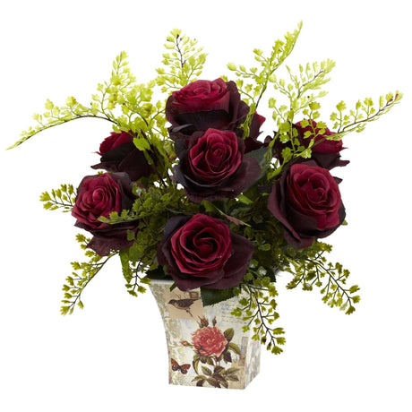 Rose & Maiden Hair w/Floral Planter-Parc Decor