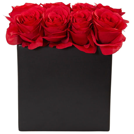 Roses Arrangement in Black Vase-Parc Decor