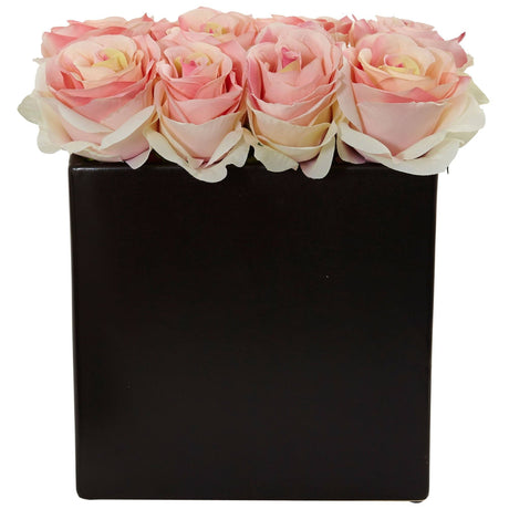Roses Arrangement in Black Vase-Parc Decor
