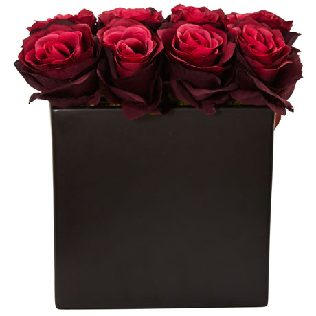 Roses Arrangement in Black Vase-Parc Decor