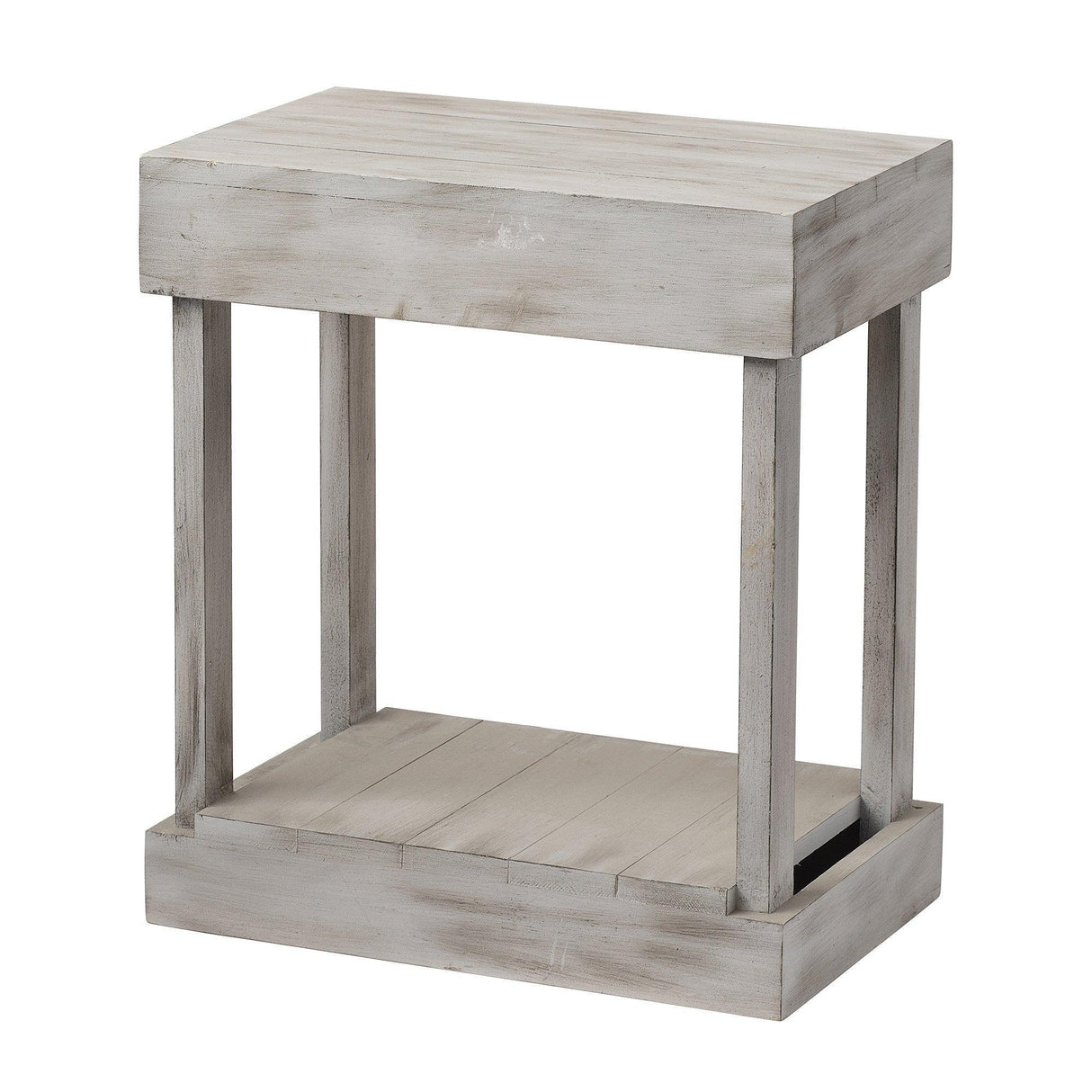 Rustic Wood Square Side Table with Shelf-Parc Decor