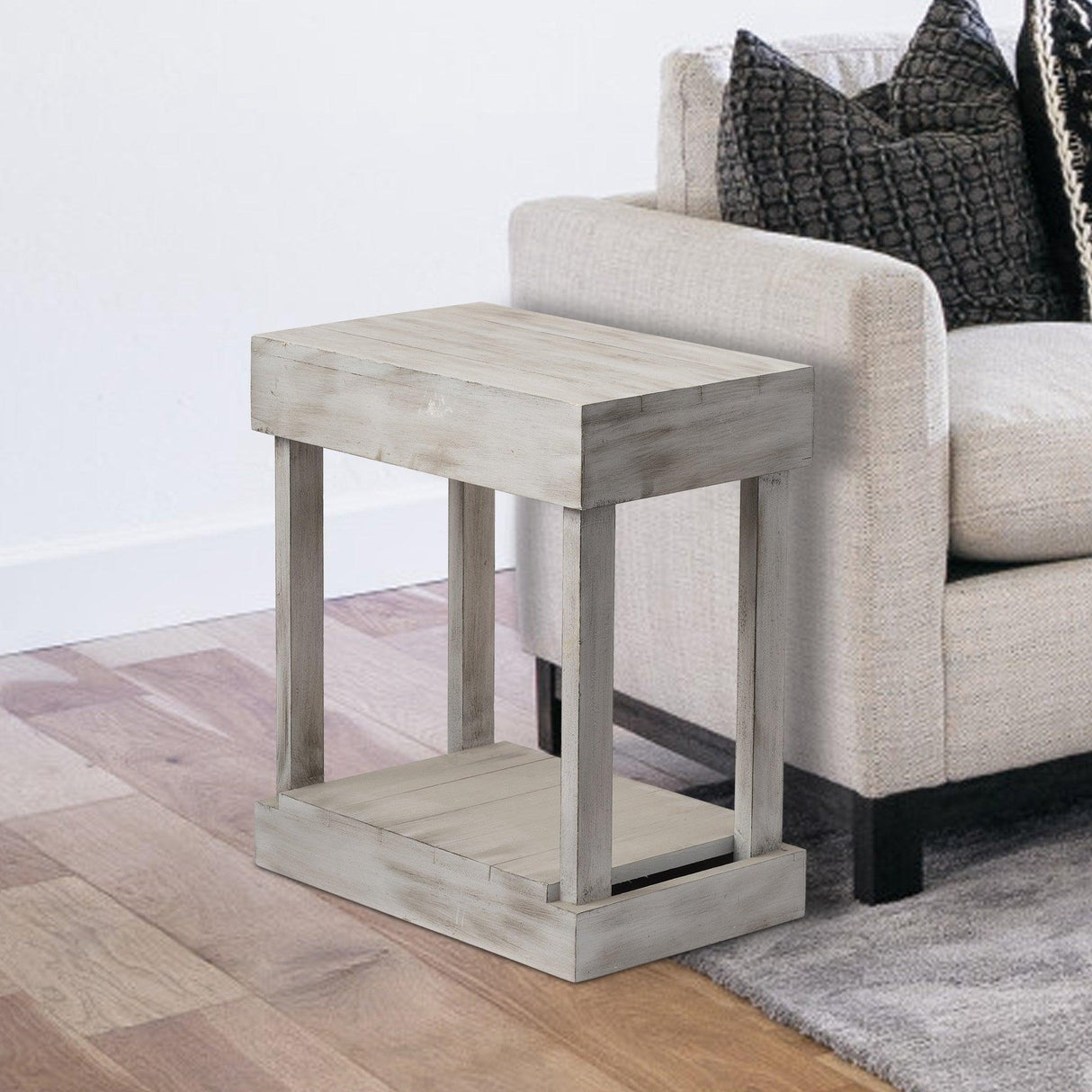 Rustic Wood Square Side Table with Shelf-Parc Decor