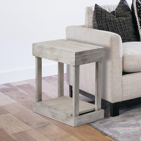 Rustic Wood Square Side Table with Shelf-Parc Decor