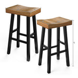 Set of 2 Farmhouse Solid Wood Bar Stools - Backless Saddle Seat Counter Height Chairs for Kitchen Island, Breakfast Nook & Home Office-Parc Decor
