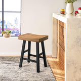 Set of 2 Farmhouse Solid Wood Bar Stools - Backless Saddle Seat Counter Height Chairs for Kitchen Island, Breakfast Nook & Home Office-Parc Decor