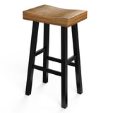 Set of 2 Farmhouse Solid Wood Bar Stools - Backless Saddle Seat Counter Height Chairs for Kitchen Island, Breakfast Nook & Home Office-Parc Decor