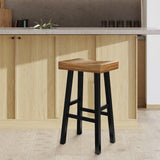 Set of 2 Farmhouse Solid Wood Bar Stools - Backless Saddle Seat Counter Height Chairs for Kitchen Island, Breakfast Nook & Home Office-Parc Decor