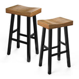 Set of 2 Farmhouse Solid Wood Bar Stools - Backless Saddle Seat Counter Height Chairs for Kitchen Island, Breakfast Nook & Home Office-Parc Decor
