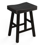 Set of 2 Farmhouse Solid Wood Bar Stools - Backless Saddle Seat Counter Height Chairs for Kitchen Island, Breakfast Nook & Home Office-Parc Decor
