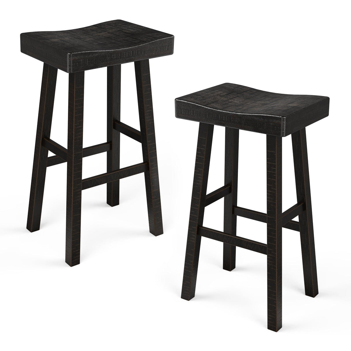Set of 2 Farmhouse Solid Wood Bar Stools - Backless Saddle Seat Counter Height Chairs for Kitchen Island, Breakfast Nook & Home Office-Parc Decor