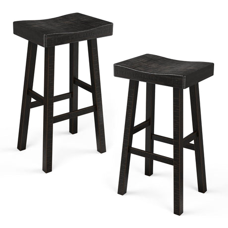Set of 2 Farmhouse Solid Wood Bar Stools - Backless Saddle Seat Counter Height Chairs for Kitchen Island, Breakfast Nook & Home Office-Parc Decor