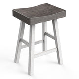 Set of 2 Farmhouse Solid Wood Bar Stools - Backless Saddle Seat Counter Height Chairs for Kitchen Island, Breakfast Nook & Home Office-Parc Decor