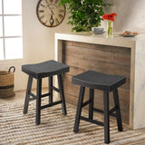 Set of 2 Farmhouse Solid Wood Bar Stools - Backless Saddle Seat Counter Height Chairs for Kitchen Island, Breakfast Nook & Home Office-Parc Decor