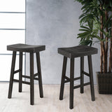 Set of 2 Farmhouse Solid Wood Bar Stools - Backless Saddle Seat Counter Height Chairs for Kitchen Island, Breakfast Nook & Home Office-Parc Decor