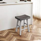 Set of 2 Farmhouse Solid Wood Bar Stools - Backless Saddle Seat Counter Height Chairs for Kitchen Island, Breakfast Nook & Home Office-Parc Decor