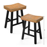 Set of 2 Farmhouse Solid Wood Bar Stools - Backless Saddle Seat Counter Height Chairs for Kitchen Island, Breakfast Nook & Home Office-Parc Decor