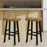 Set of 2 Farmhouse Solid Wood Bar Stools - Backless Saddle Seat Counter Height Chairs for Kitchen Island, Breakfast Nook & Home Office-Parc Decor