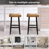 Set of 2 Farmhouse Solid Wood Bar Stools - Backless Saddle Seat Counter Height Chairs for Kitchen Island, Breakfast Nook & Home Office-Parc Decor