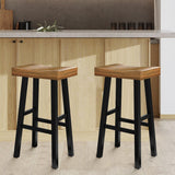 Set of 2 Farmhouse Solid Wood Bar Stools - Backless Saddle Seat Counter Height Chairs for Kitchen Island, Breakfast Nook & Home Office-Parc Decor