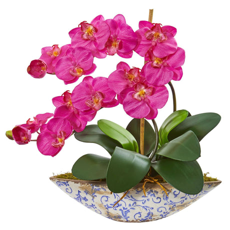 Silk Phalaenopsis Orchid Artificial Arrangement in Vase-Parc Decor