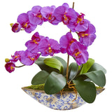 Silk Phalaenopsis Orchid Artificial Arrangement in Vase-Parc Decor