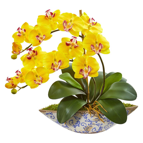 Silk Phalaenopsis Orchid Artificial Arrangement in Vase-Parc Decor