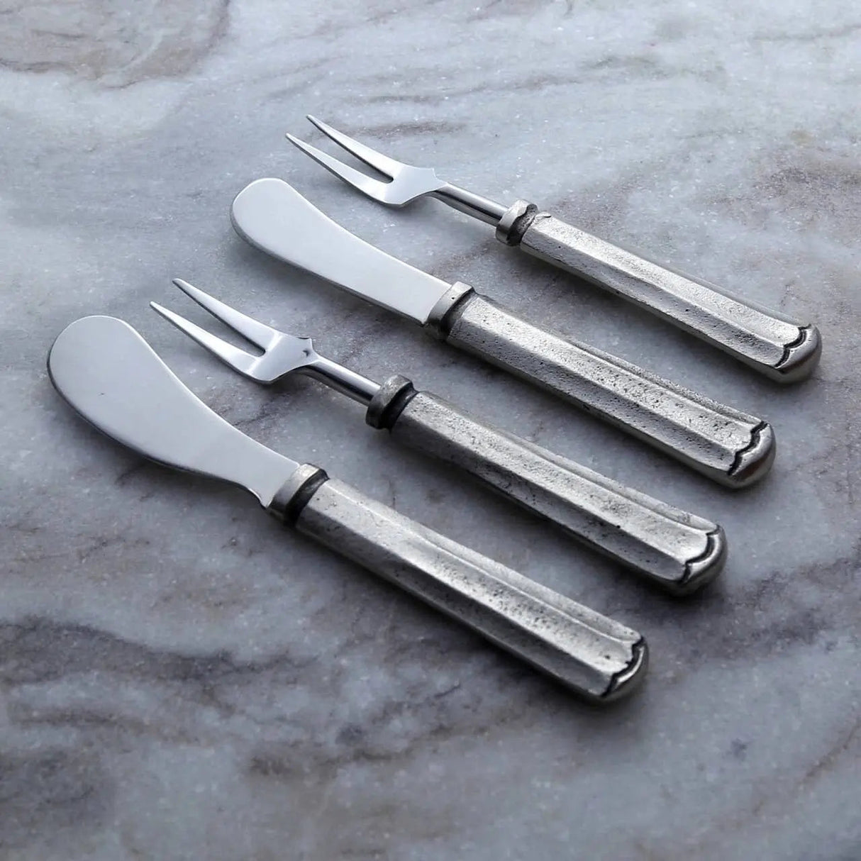 Silver Antique Maharaja Cheese Spreader & Fork 4 Pc. Set-Parc Decor
