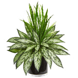 Silver Queen and Grass Artificial Plant in Black Vase-Parc Decor
