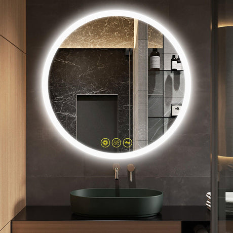 SmartReflect Modern Round LED Dimmable Anti-Fog Frameless Bathroom Vanity Mirror-Parc Decor